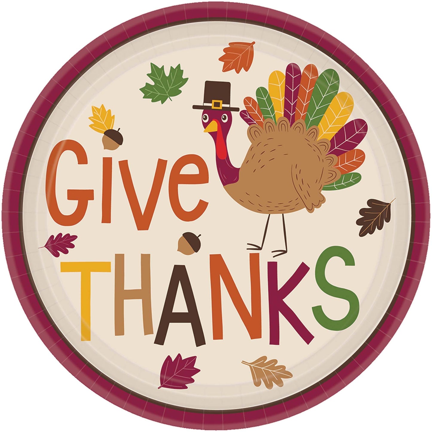 amscan "Give Thanks" Thanksgiving Gobble Gobble Round Plates, 7", 8 Ct. Multicolor 1 Count