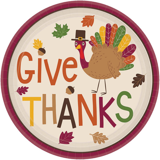 amscan "Give Thanks" Thanksgiving Gobble Gobble Round Plates, 7", 8 Ct. Multicolor 1 Count
