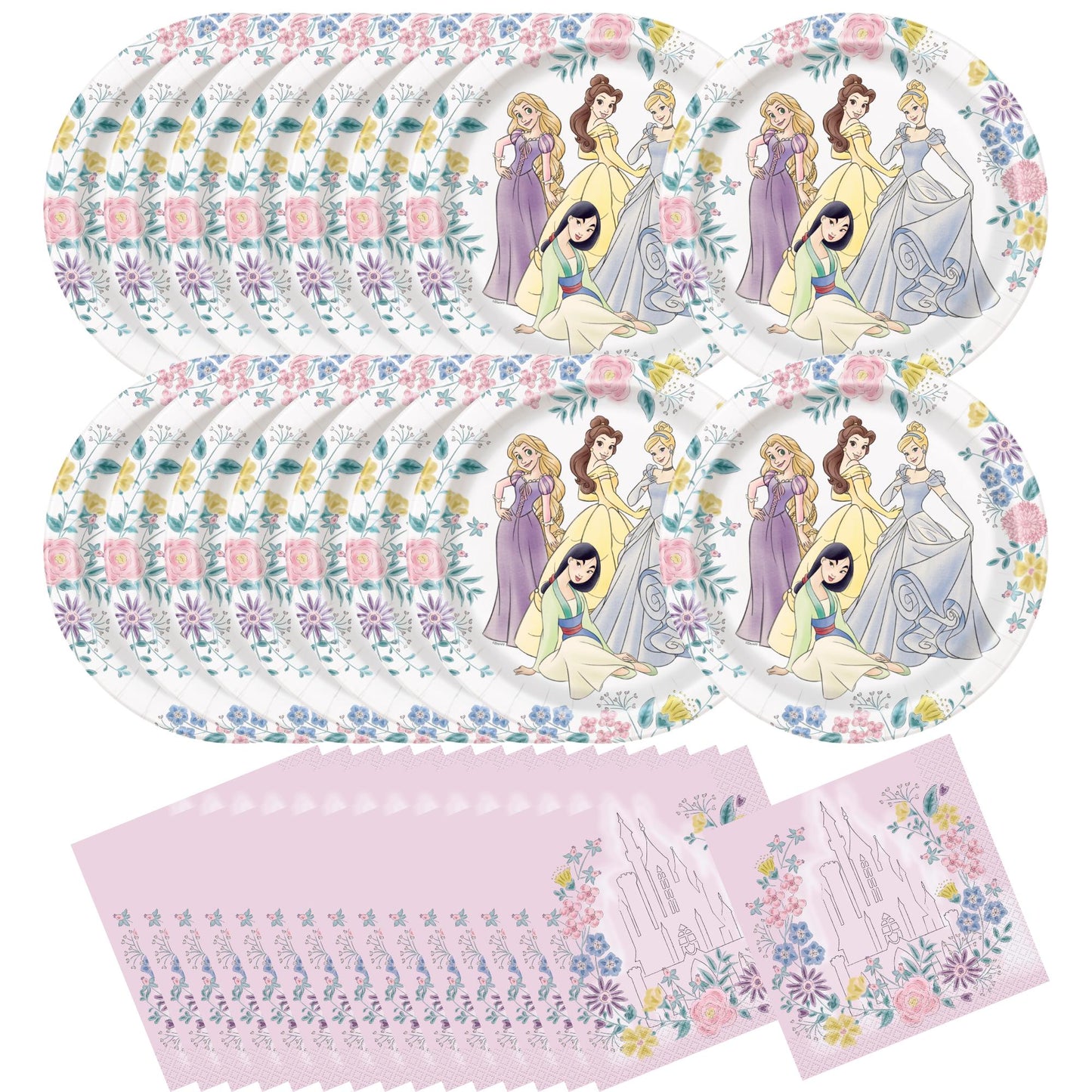 Disney Princess Birthday Supplies Bundle with Disney Princess Luncheon Plates and Disney Princess Napkins - Serves 16