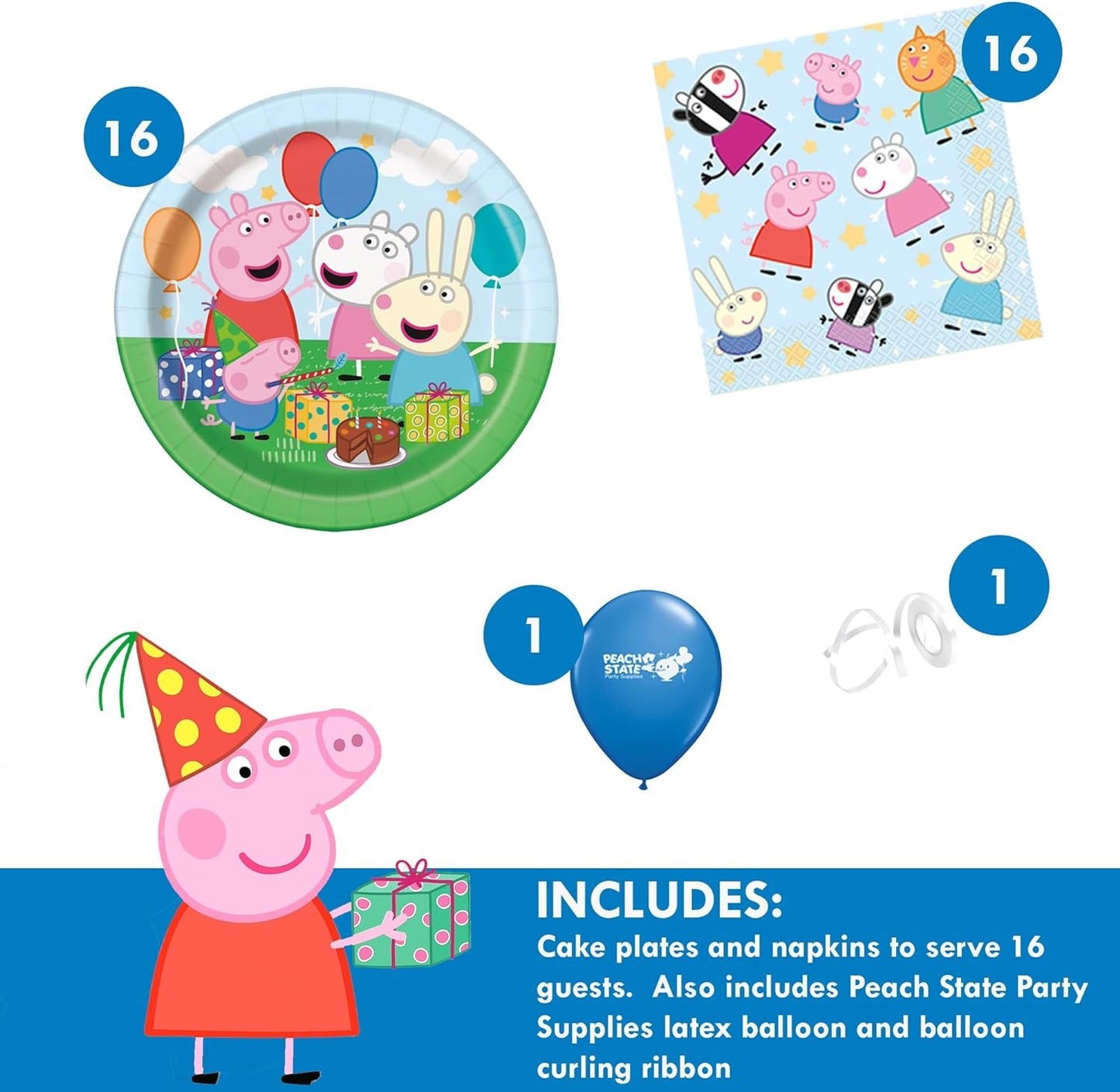 Peppa Pig Birthday Party Supplies Bundle | Peppa Pig Party Tableware | Peppa Pig Decorations | Peppa Pig Balloons