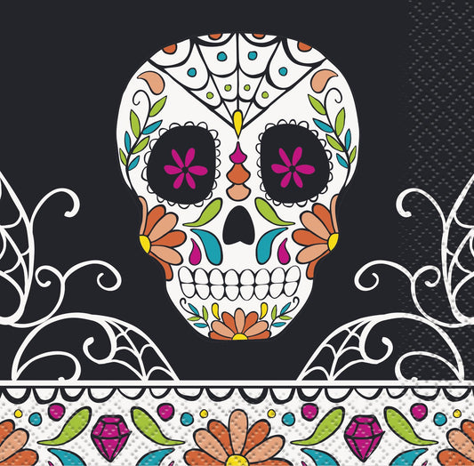 Skull Day of the Dead Beverage Napkins - 24ct