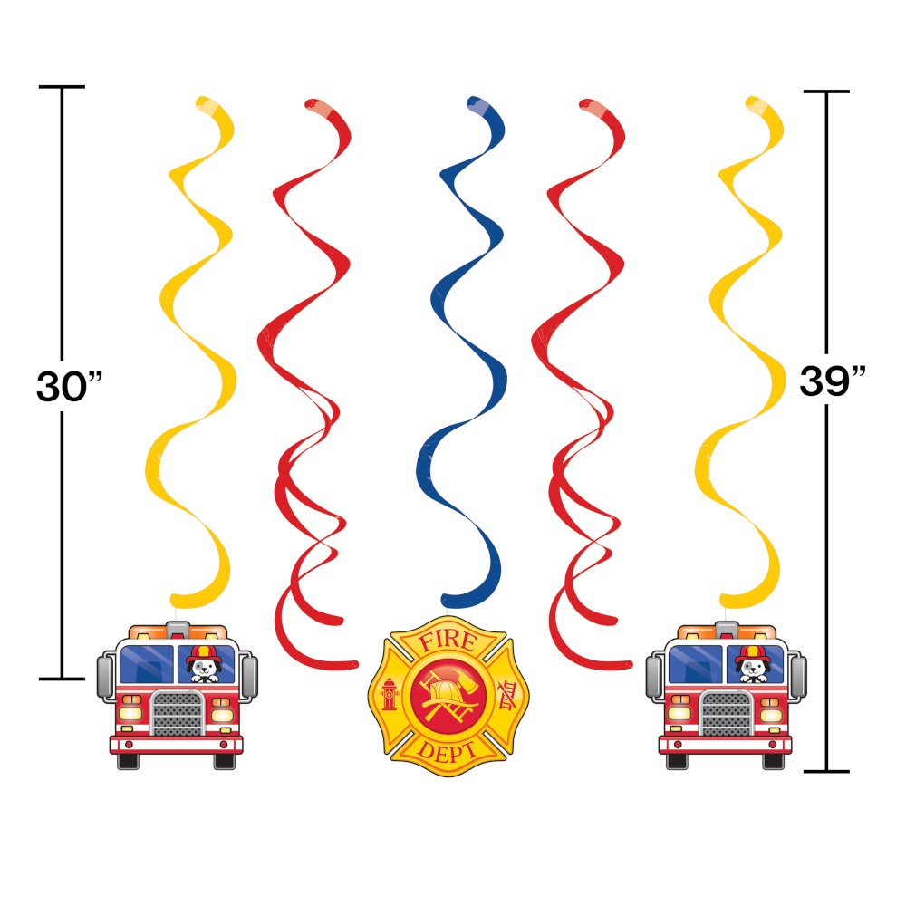 Flaming Fire Truck Fire Truck Swirl Decorations - 5ct