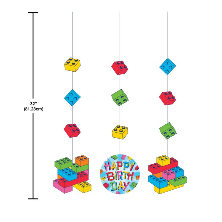 Block Bash Building Block Party Hanging Cutouts - 3ct