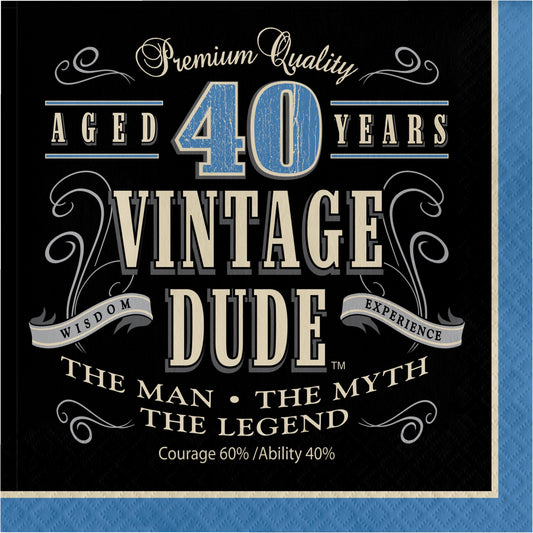 Vintage Dude 40th Birthday Luncheon Napkins -16ct