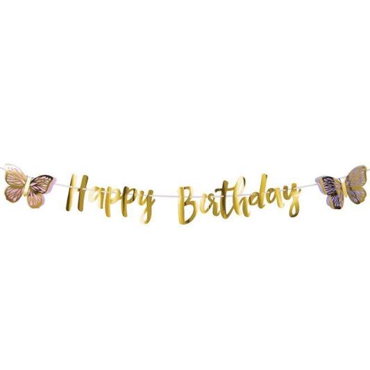 Butterfly Shimmer "Happy Birthday" Banner - 8.3" x 7ft