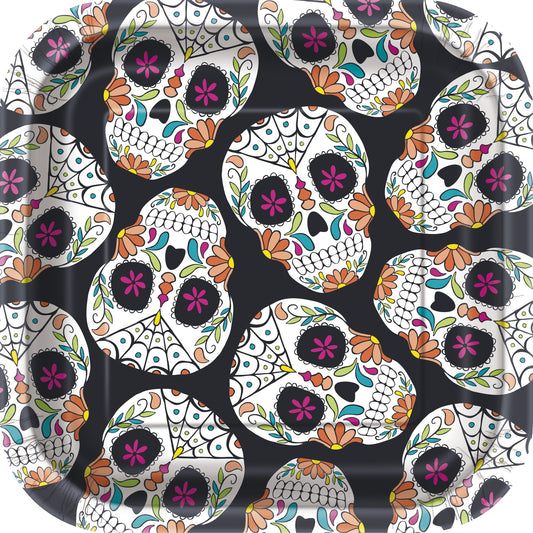 Skull Day of the Dead Square 7" Dessert Plates - 10ct