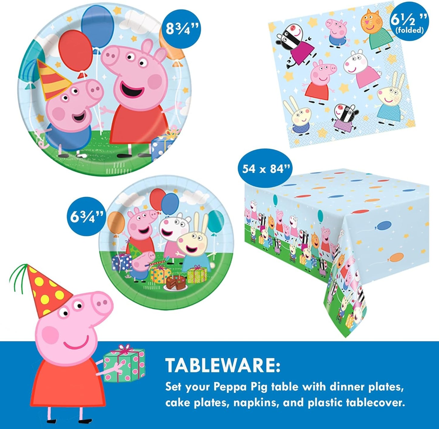 Peppa Pig Birthday Party Supplies Bundle | Peppa Pig Party Tableware | Peppa Pig Decorations | Peppa Pig Balloons