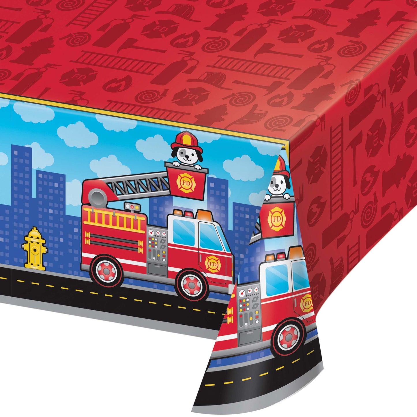 Flaming Fire Truck Fire Truck Plastic Tablecloth - 1ct