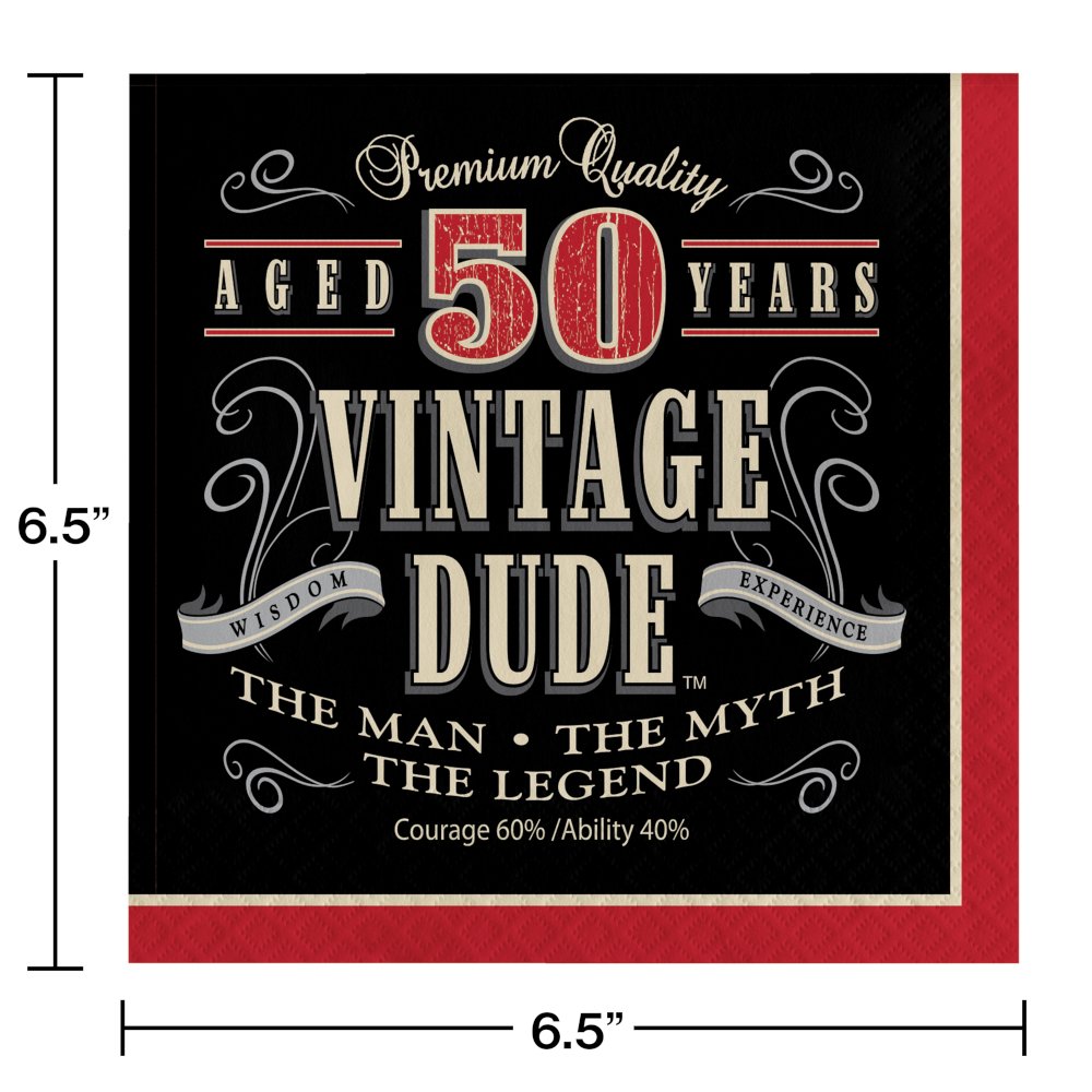 Vintage Dude 50th Birthday Luncheon Napkins - 16ct