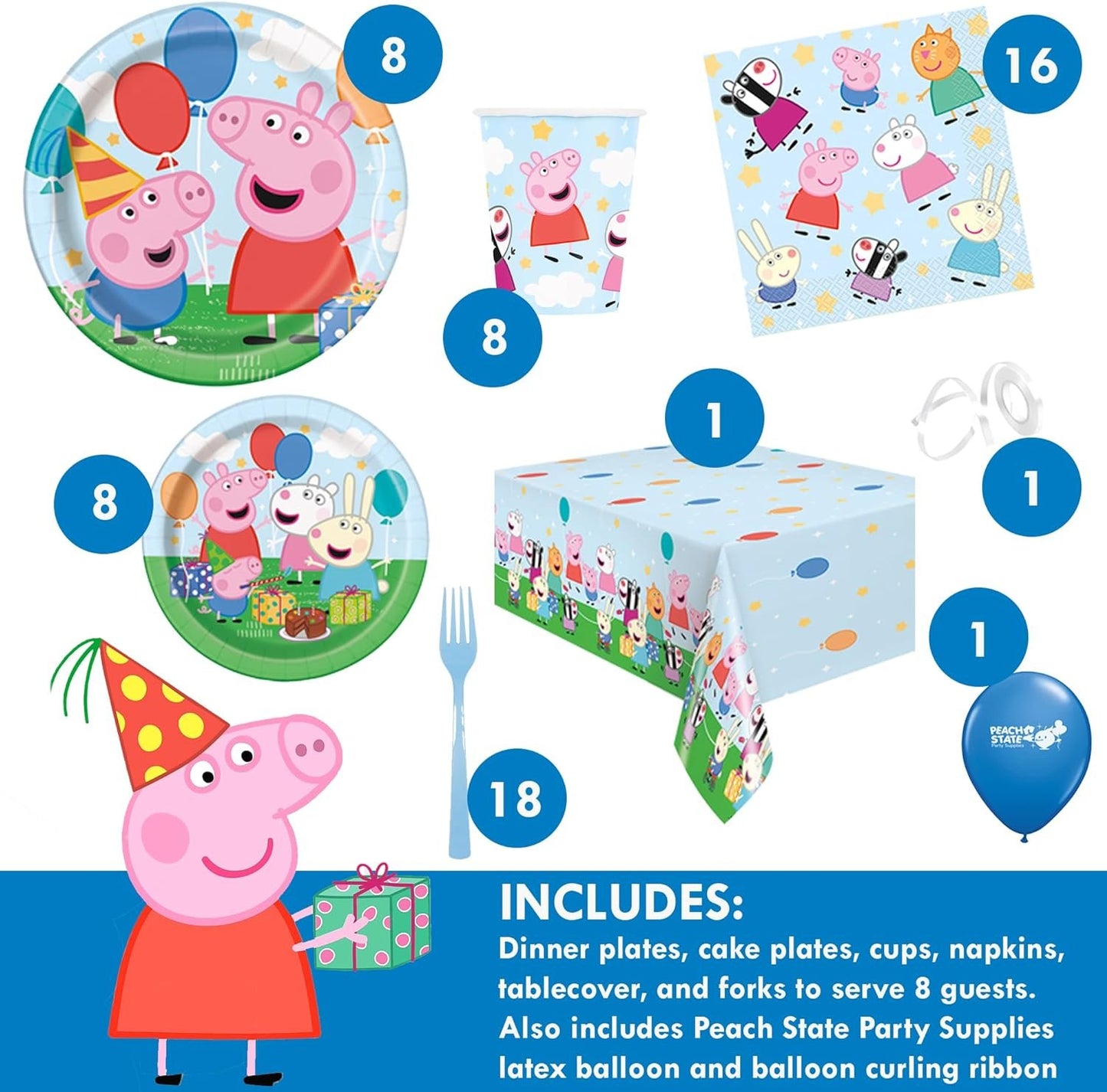 Peppa Pig Birthday Party Supplies Bundle | Peppa Pig Party Tableware | Peppa Pig Decorations | Peppa Pig Balloons