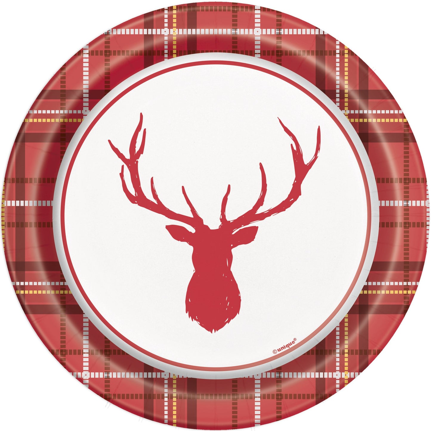 Plaid Deer Christmas Round 7" Dessert Plates - 8ct