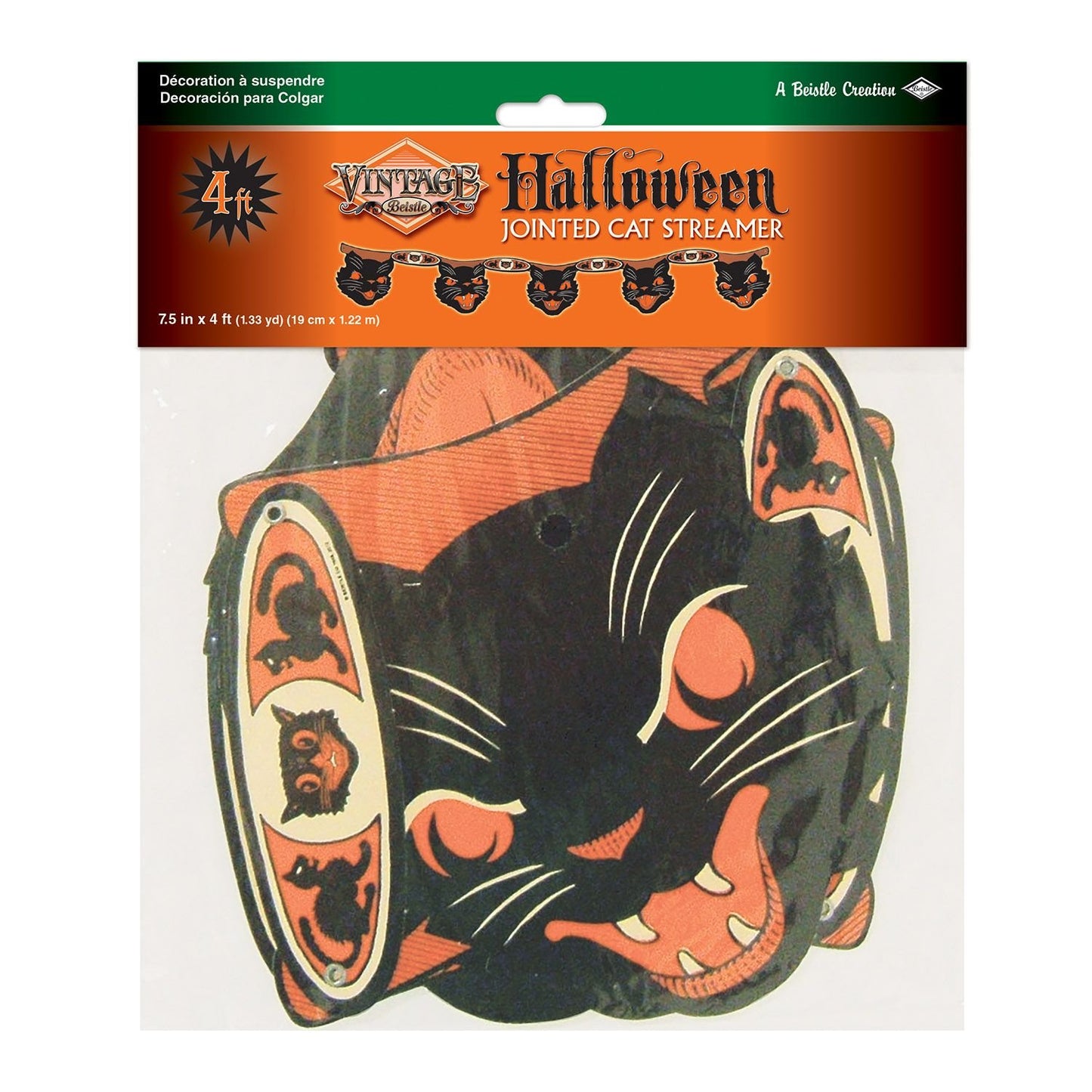 Vintage Halloween Jointed Cat Streamer - 4ft