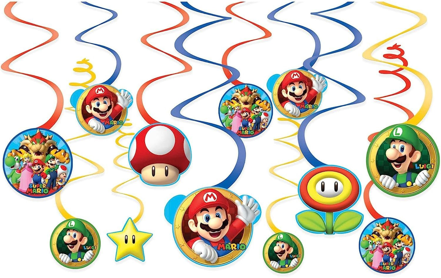 Super Mario Brothers Hanging Swirl Decorations - Assorted Designs, 12 Pcs