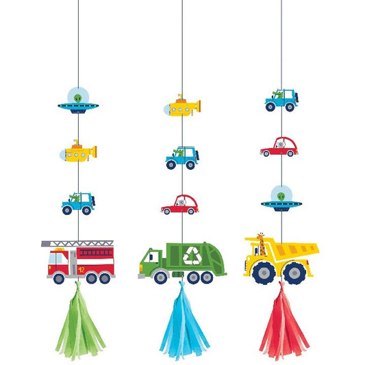 Transportation Time Hanging Cutouts w/ Tassels - 3ct