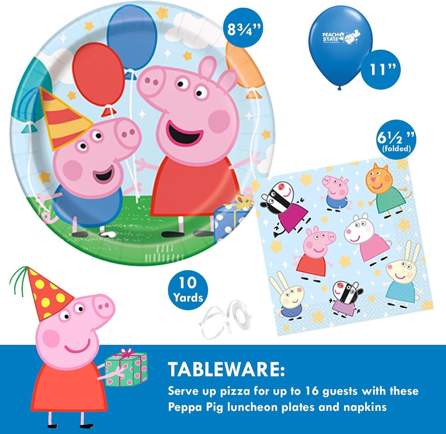 Peppa Pig Birthday Party Supplies Bundle | Peppa Pig Party Tableware | Peppa Pig Decorations | Peppa Pig Balloons