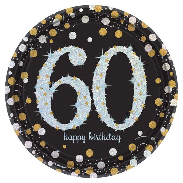 Sparkling Celebration 60th Birthday 9" Round Prismatic Paper Plates - 8ct