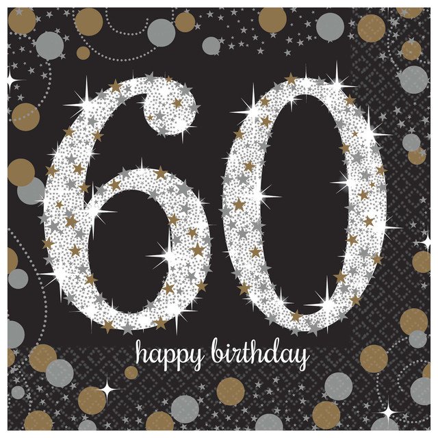 Sparkling Celebration 60th Birthday Beverage Napkins - 16ct