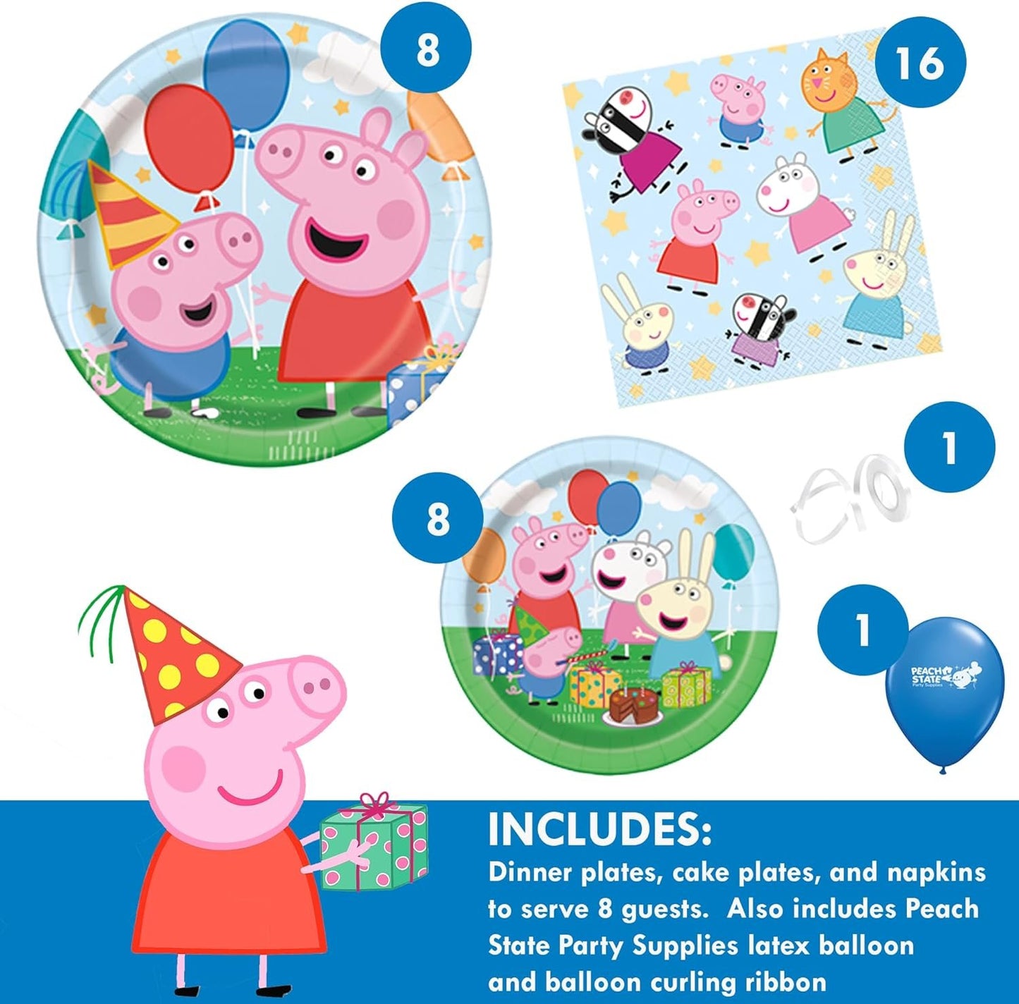 Peppa Pig Birthday Party Supplies Bundle | Peppa Pig Party Tableware | Peppa Pig Decorations | Peppa Pig Balloons