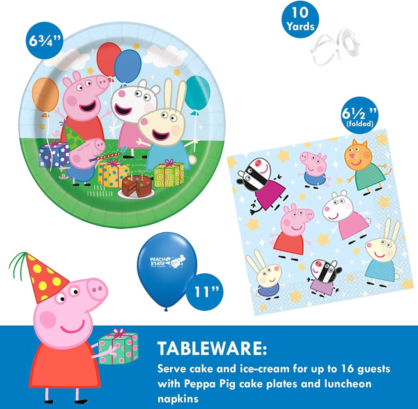 Peppa Pig Birthday Party Supplies Bundle | Peppa Pig Party Tableware | Peppa Pig Decorations | Peppa Pig Balloons