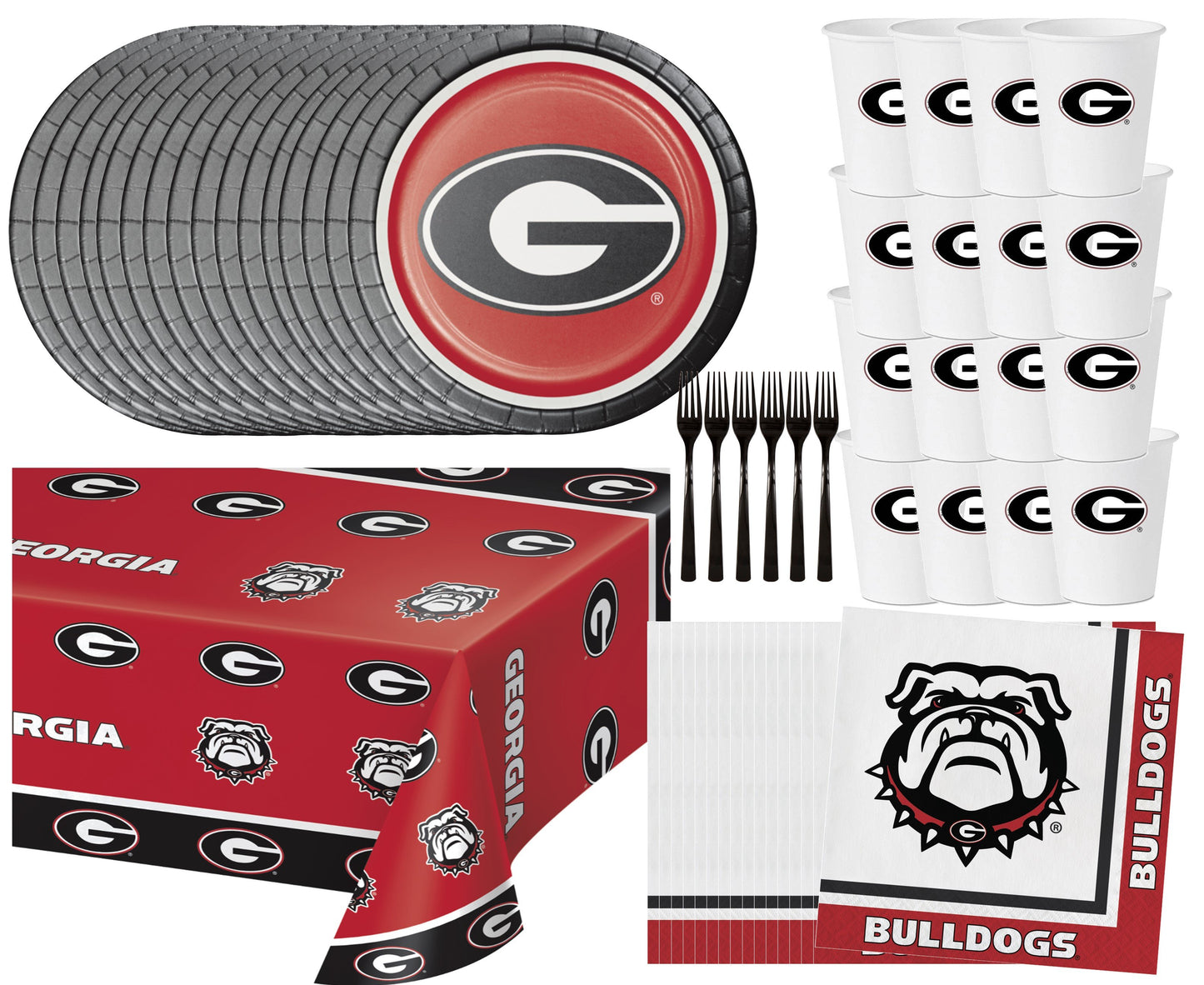 University of Georgia Party Supplies Bundle | UGA Plates | UGA Napkins | UGA Cups | UGA Table Cover | UGA Balloons