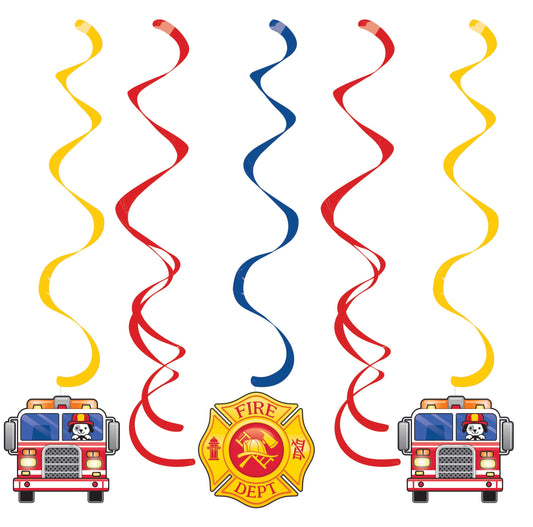 Flaming Fire Truck Fire Truck Swirl Decorations - 5ct