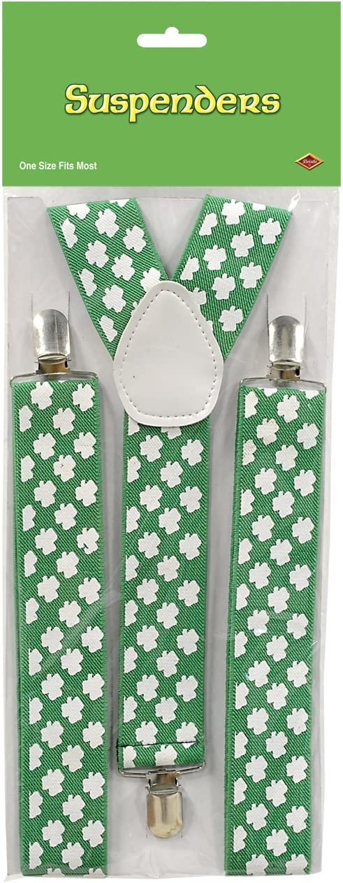 Beistle St. Pat's Day Shamrock Suspenders, 1ct, Green/White