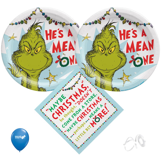 Dr. Seuss The Grinch Christmas Party Supplies Bundle with The Grinch 10.5" Paper Plates and Luncheon Napkins - Serves 16 -  FREE SHIPPING