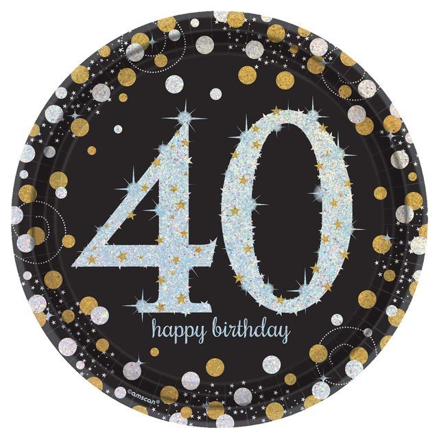 Sparkling Celebration 40th Birthday 9" Round Prismatic Paper Plates - 8ct