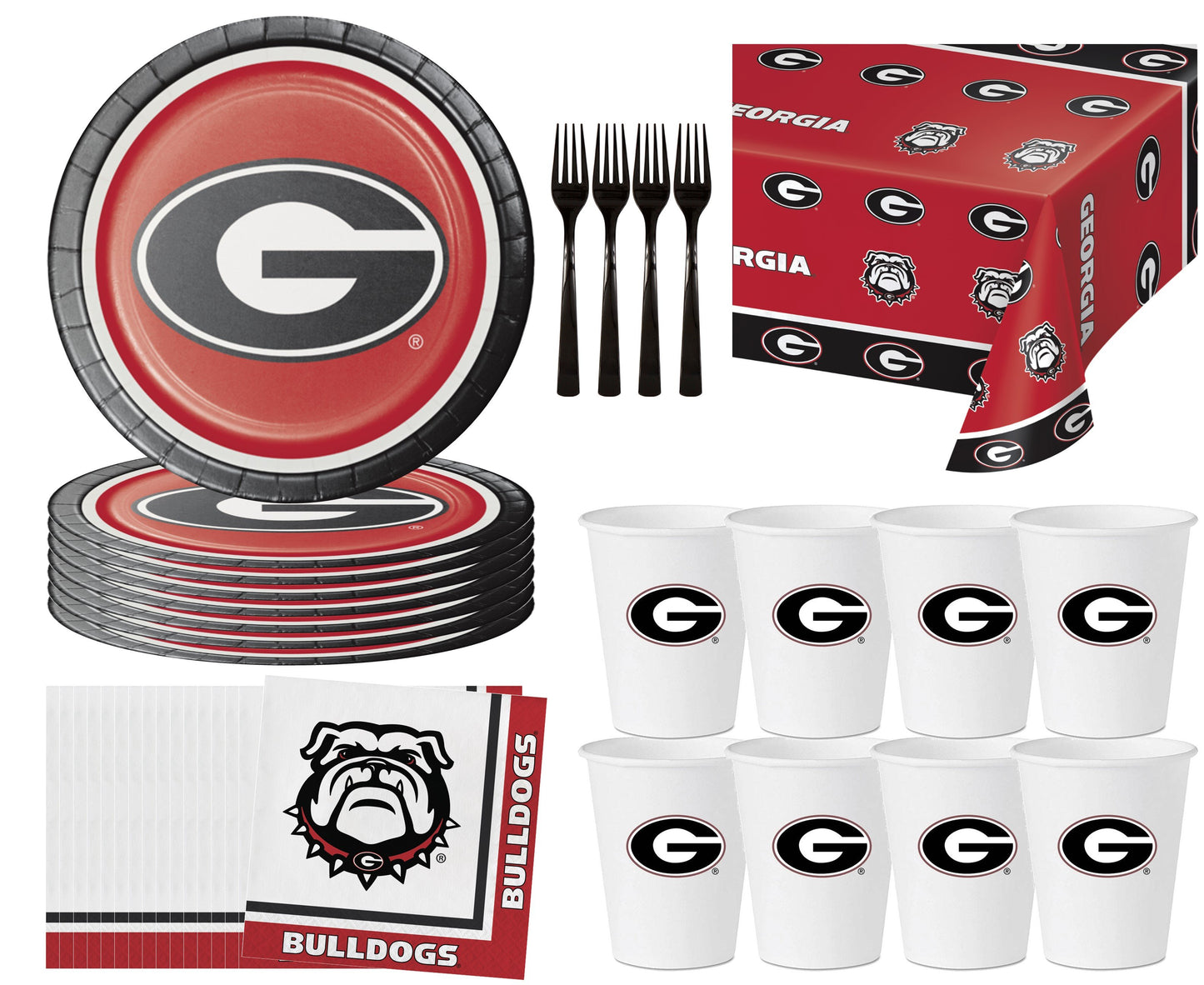 University of Georgia Party Supplies Bundle | UGA Plates | UGA Napkins | UGA Cups | UGA Table Cover | UGA Balloons