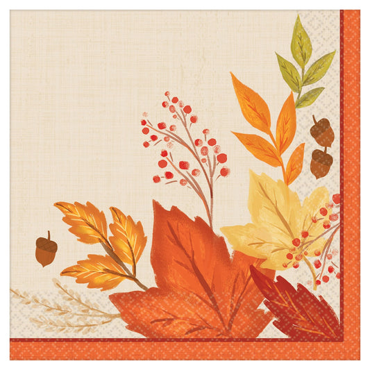 Fall Foliage Autumn 8" Dinner Napkins - 16ct