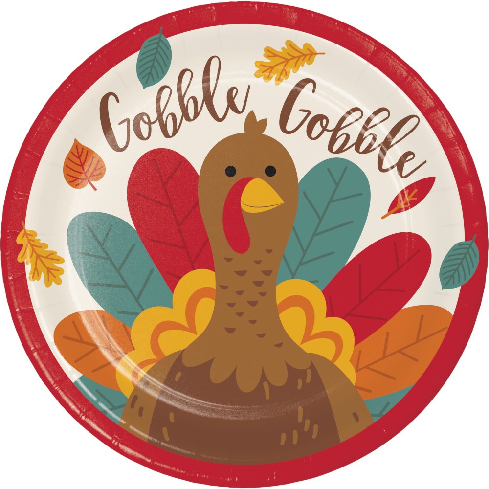 Tom Turkey Thanksgiving 7" Paper Dessert/Appetizer Plates - 8ct