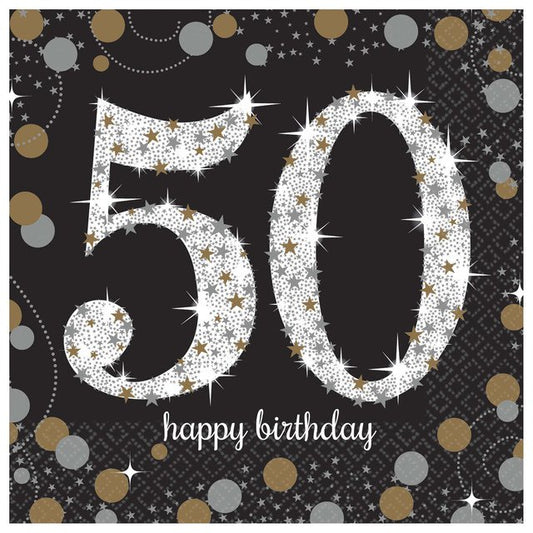 Sparkling Celebration 50th Birthday Beverage Napkins - 16ct