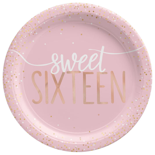 Blush Sweet Sixteen Foil 7" Round Plates - 8ct