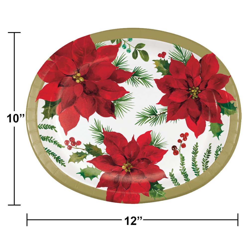 Posh Poinsettia Oval Platters - 8ct