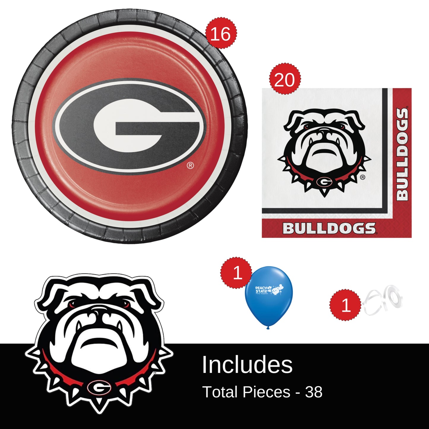 University of Georgia Party Supplies Pack with UGA Lunch Plates and UGA Napkins for 16 Guests