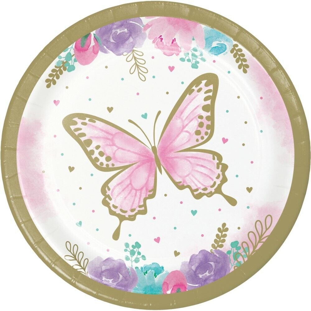 Butterfly Shimmer 7" Cake Plates - 8ct