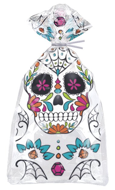 Skull Day of the Dead Cellophane Treat Bags - 20ct