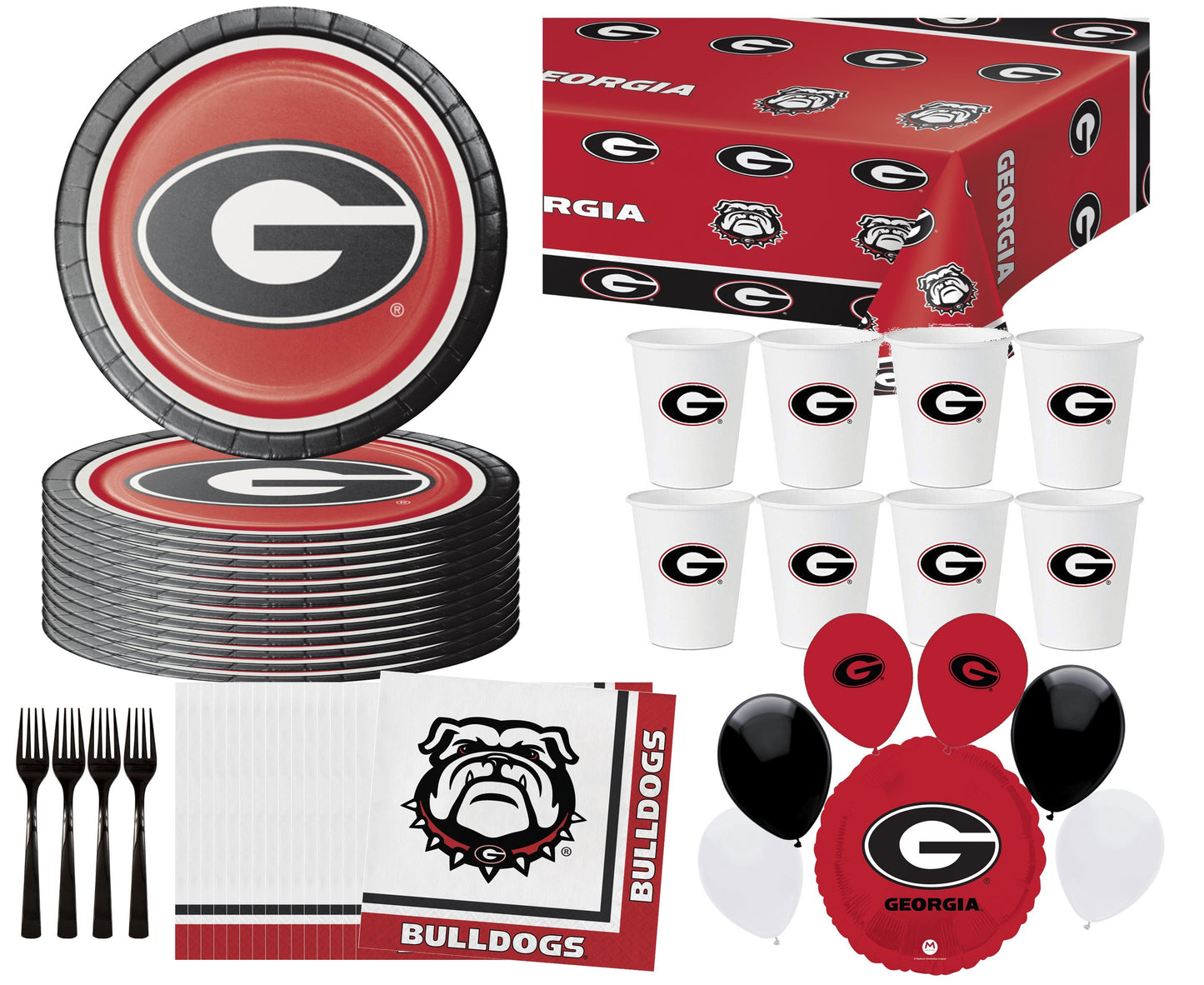 University of Georgia Party Supplies Bundle | UGA Plates | UGA Napkins | UGA Cups | UGA Table Cover | UGA Balloons