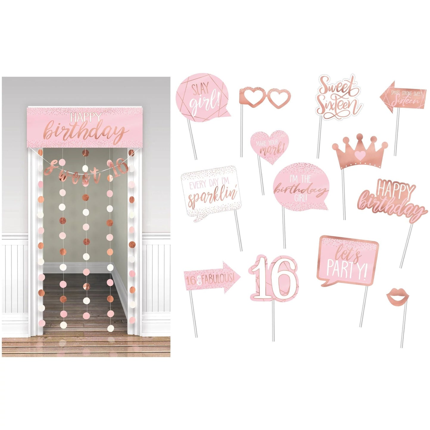 Blush Sweet Sixteen Photo Booth Kit - 13ct