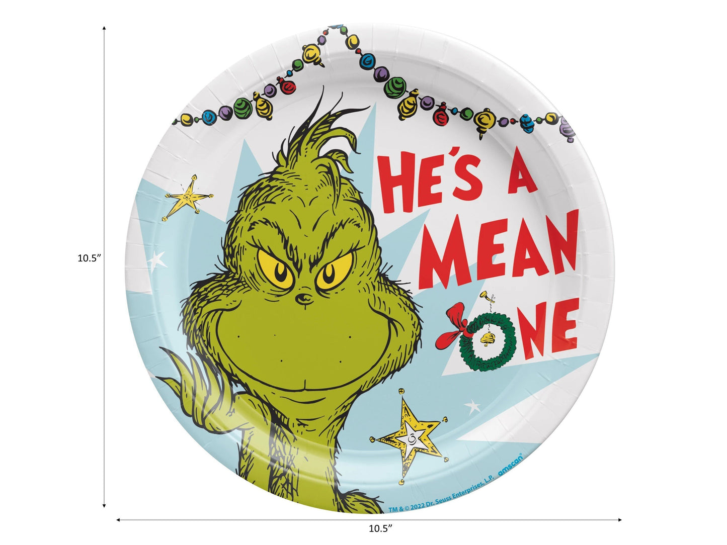 Dr. Seuss The Grinch Christmas 10.5" Paper Plates - 8ct