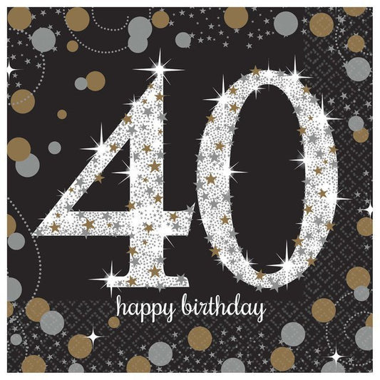 Sparkling Celebration 40th Birthday Beverage Napkins - 16ct