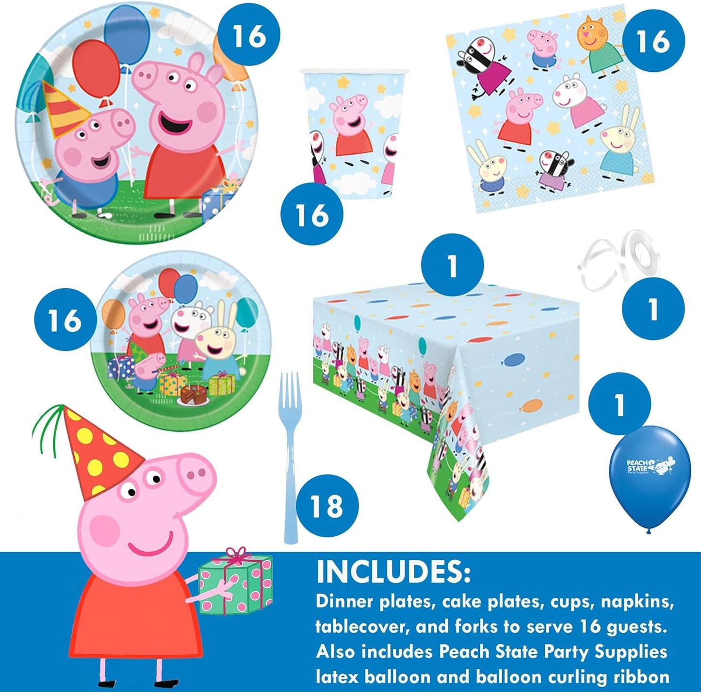 Peppa Pig Birthday Party Supplies Bundle | Peppa Pig Party Tableware | Peppa Pig Decorations | Peppa Pig Balloons