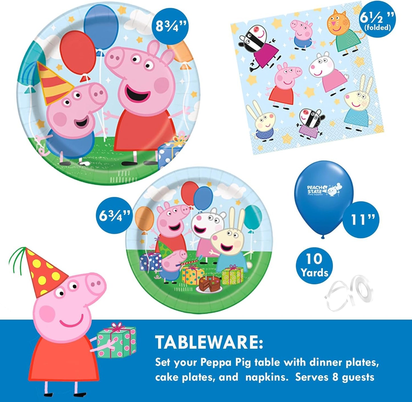 Peppa Pig Birthday Party Supplies Bundle | Peppa Pig Party Tableware | Peppa Pig Decorations | Peppa Pig Balloons