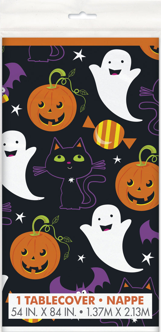 Halloween Cat & Pumpkin Rectangular Plastic Table Cover - 54" x 84"