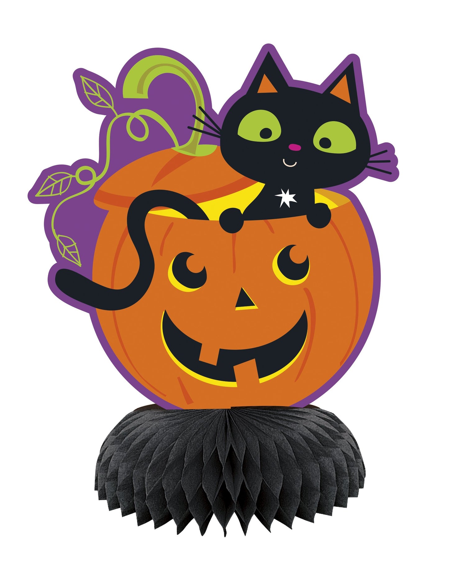 Halloween Cat & Pumpkin Mini Honeycomb Decorations 6" - 3ct