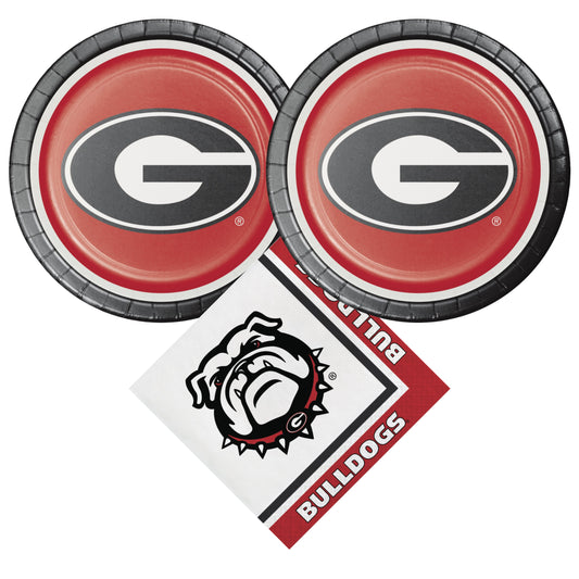 University of Georgia Party Supplies Pack with UGA Lunch Plates and UGA Napkins for 16 Guests