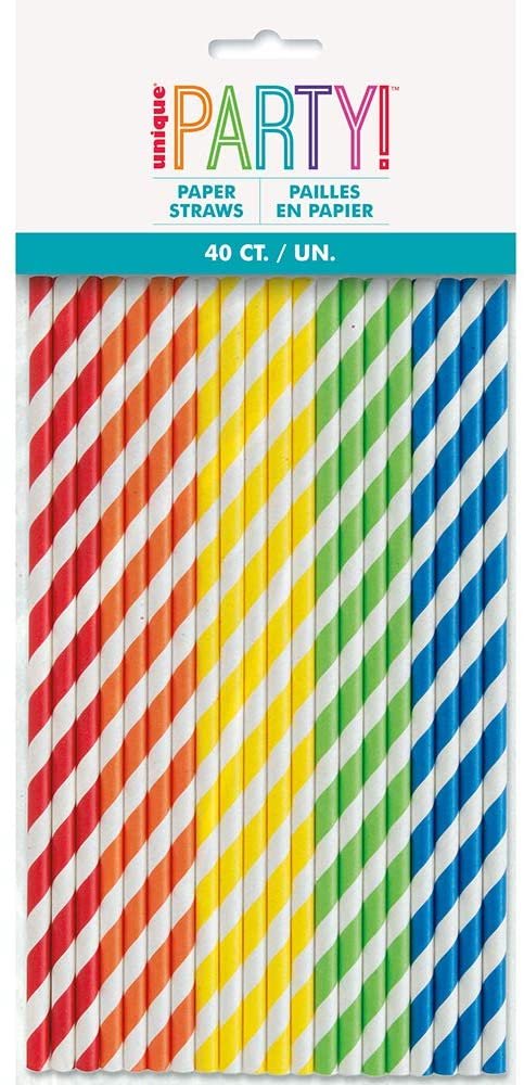Assorted Striped Paper Smoothie Straws - 40 Pcs