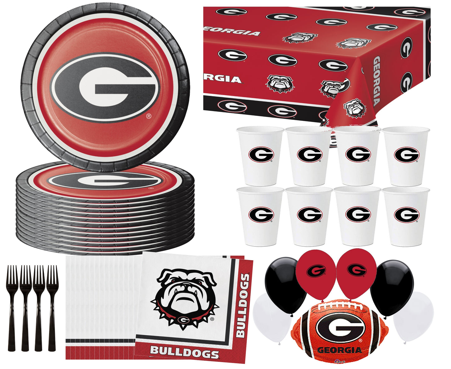 University of Georgia Party Supplies Bundle | UGA Plates | UGA Napkins | UGA Cups | UGA Table Cover | UGA Balloons