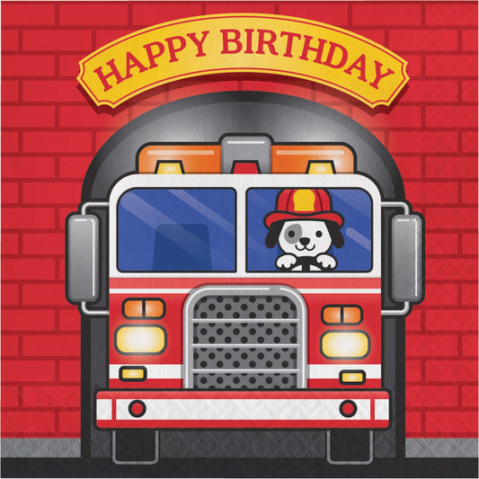 Flaming Fire Truck Fire Truck Birthday Napkins - 16ct