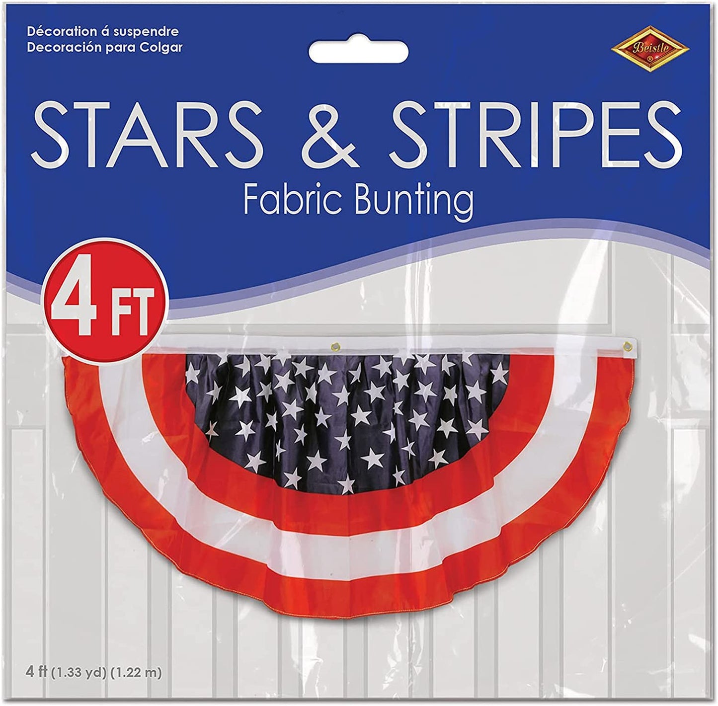 Patriotic Stars & Stripes Red, White, & Blue Fabric Bunting, 4-Feet, Pkg of 1